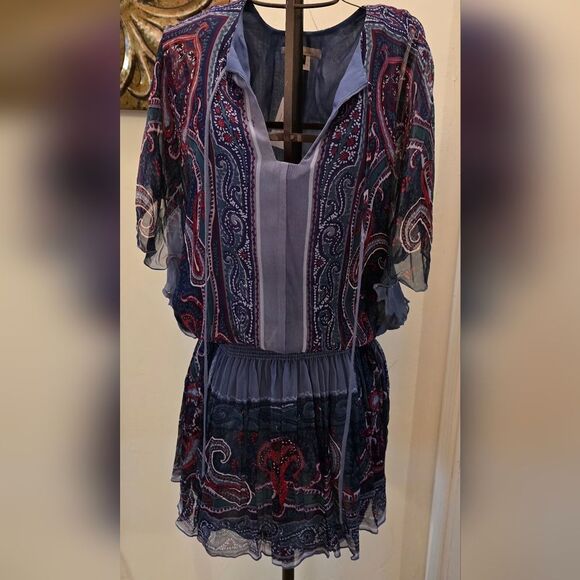 Dresses & Skirts - NWT 100% Silk Chic Paisley Mini Dress - Navy and Burgundy S